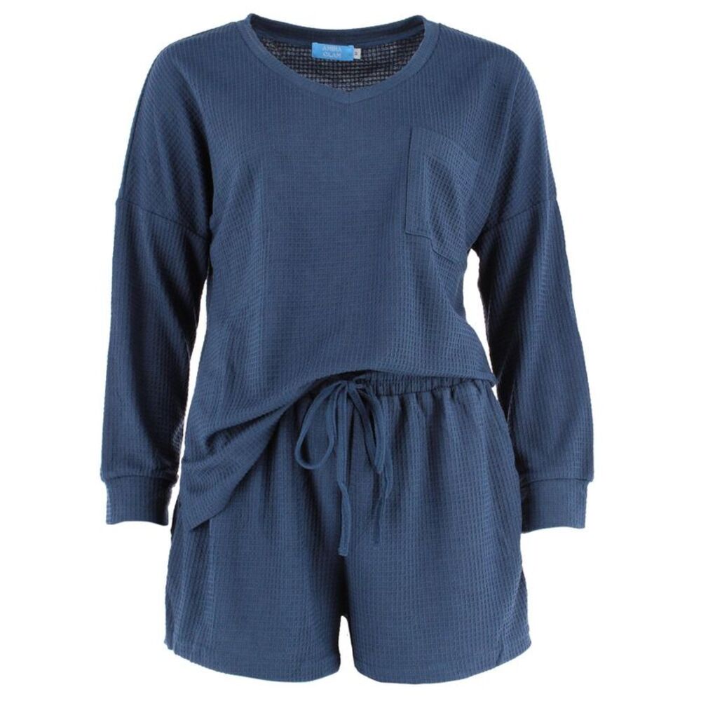 CTM Women's Waffle Knit V Neck Pajama Set